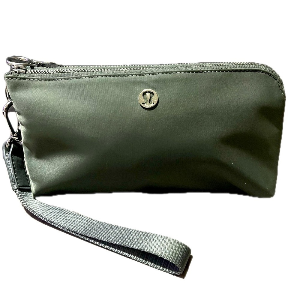 Lululemon Dual Pouch Grey Sage Green Wristlet Bag